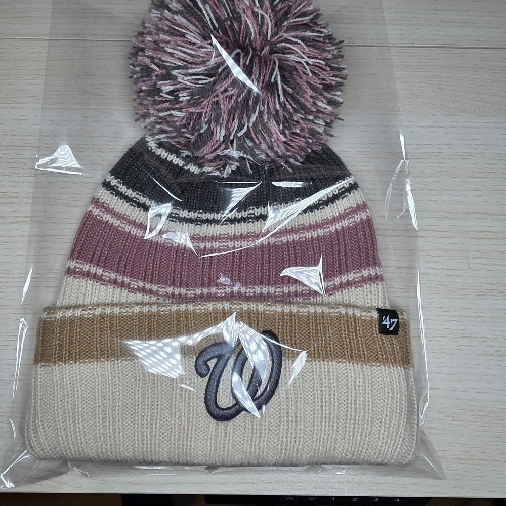 '47 Brand Women's Washington Nationals Beanie Hat OSFA Striped Pom MLB Winter - Picture 6 of 6